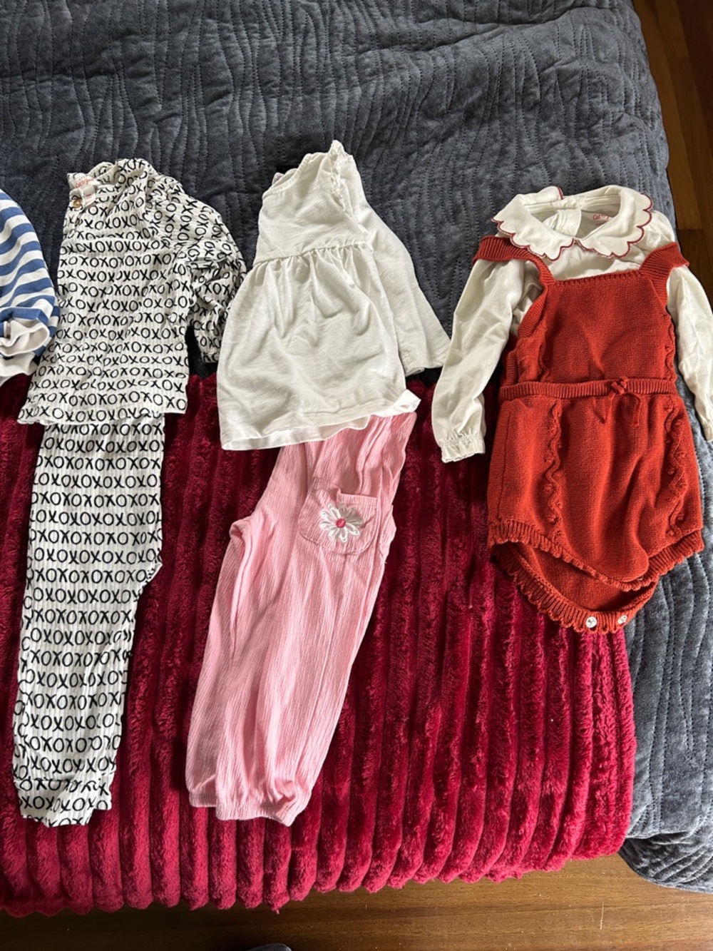 Carter's Red Knit Romper with Cream Blouse